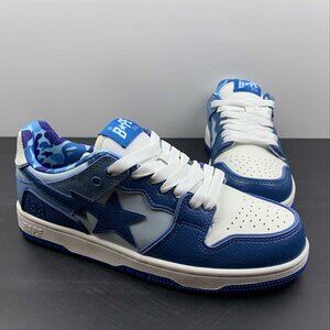 NWT Bape Sta Low Unisex All Blue Embroidery Logo Unisex Shoes